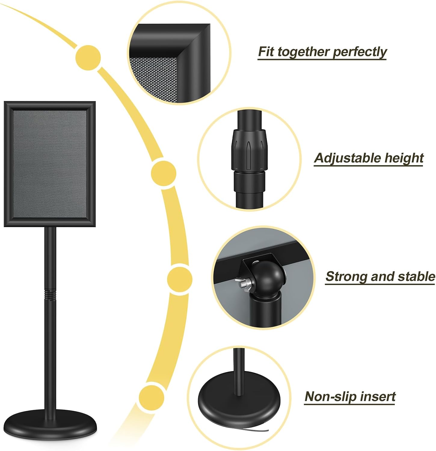 Sign Holder Stand 8.5x11 inch - Adjustable Floor Standing Sign Holder - Signage Stand with Snap-Open Frame Display