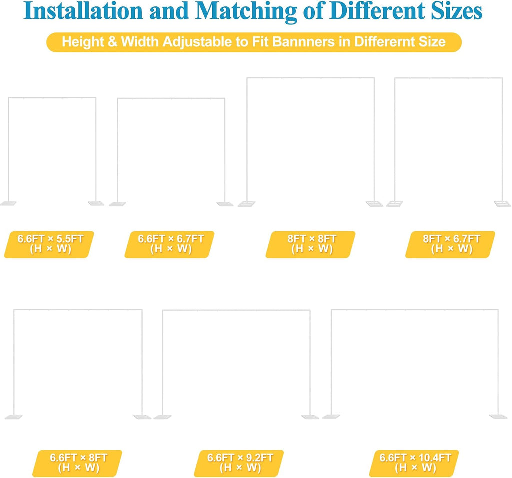 8FT x 8FT Backdrop Stand Heavy Duty with Base, White Portable Adjustable Pipe and Drape Backdrop Stand Kit, Square