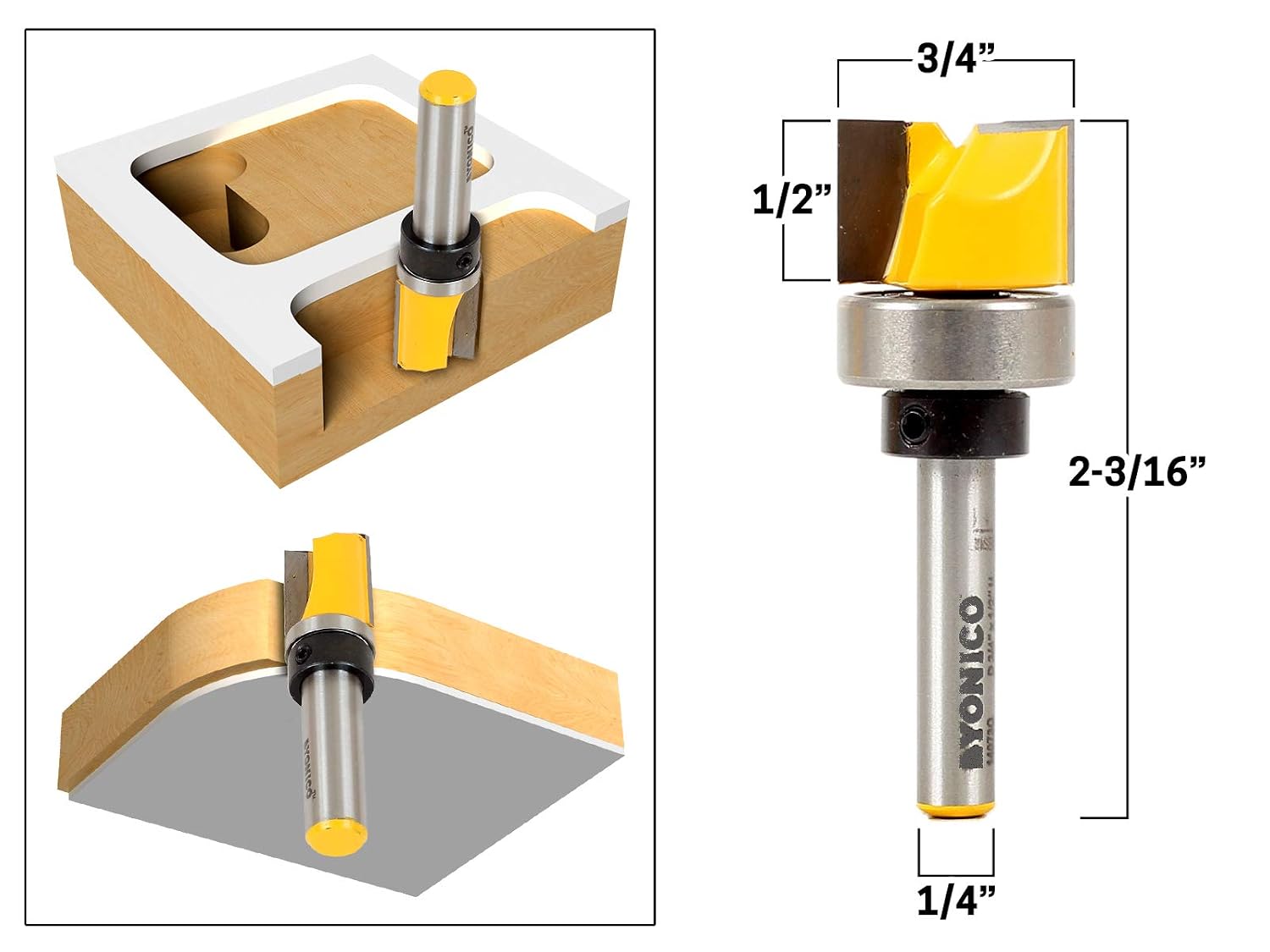 Flush Trim Router Bit Set 4 Bit 3/4-Inch Diameter 1/4-Inch Shank 14425q