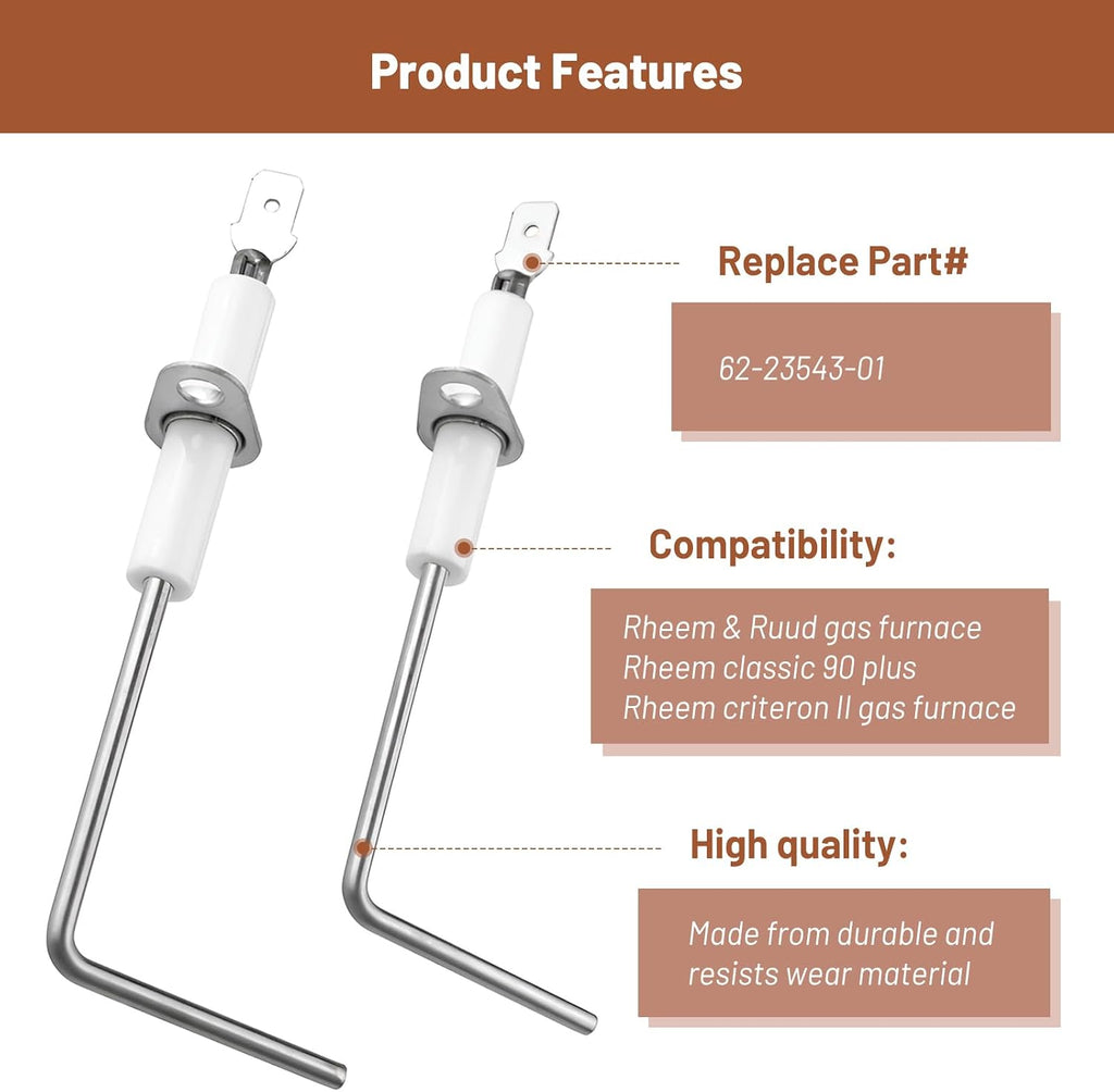 62-23543-01 Flame Sensor for Rheem & Ruud Furnace - Furnace Flame Sensor Replacement Compatible with 62-23543-02, 62-23543-03, 62-23543-04 (2 Pack)