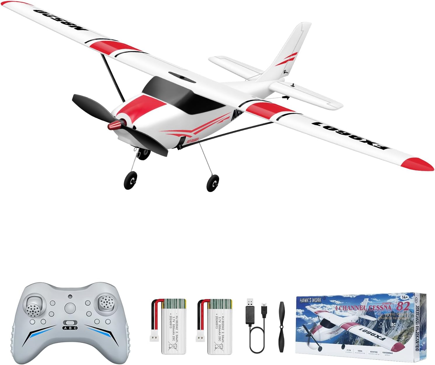 4CH Cessna RC Plane, Brushless Trainer Aircraft for Beginners | Brushless w/3 flight modes, 6-axis gyro, supports