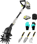 Cordless Tiller Cultivator for Gardening, 20V Electric Garden Tiller with Battery & Charger, Lightweight Battery