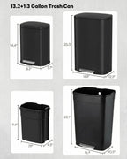 13.2+1.3 Gallon Trash Can Combo Set, Stainless Steel Garbage Bin with Pedal