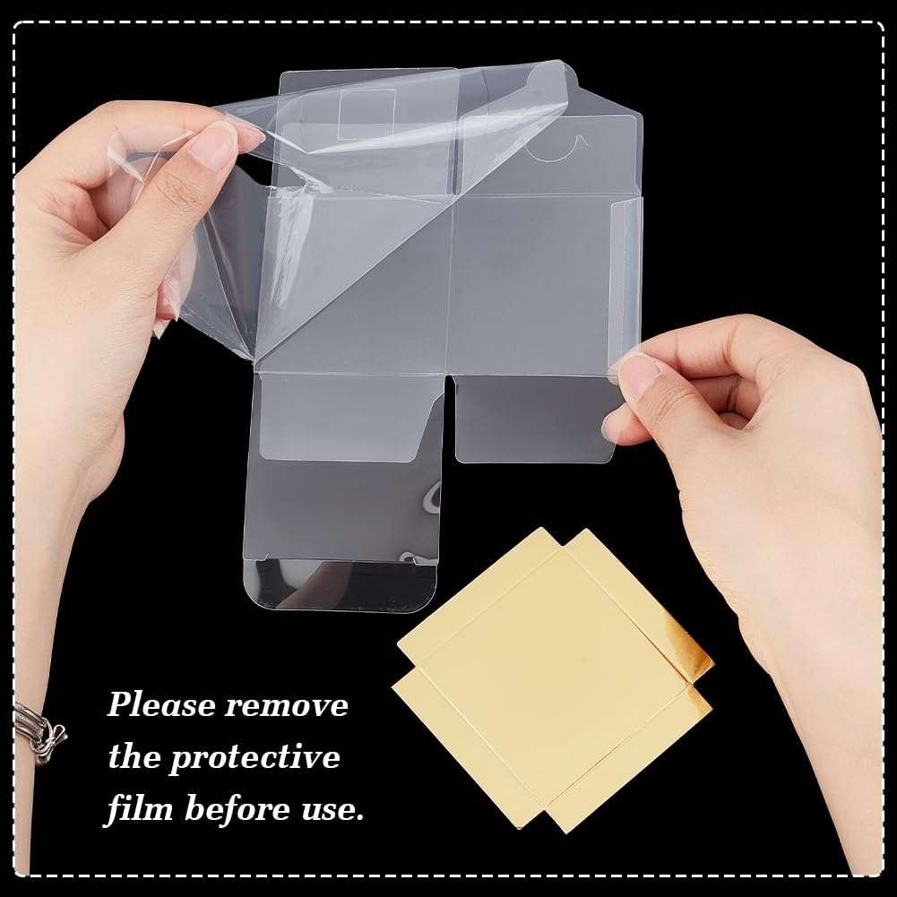 30 Pcs Clear Gift Boxes, 2.4x2.4x2.4 Inch Folding PVC Favor Boxes with Gold Paper Card Base for Wedding Birthday