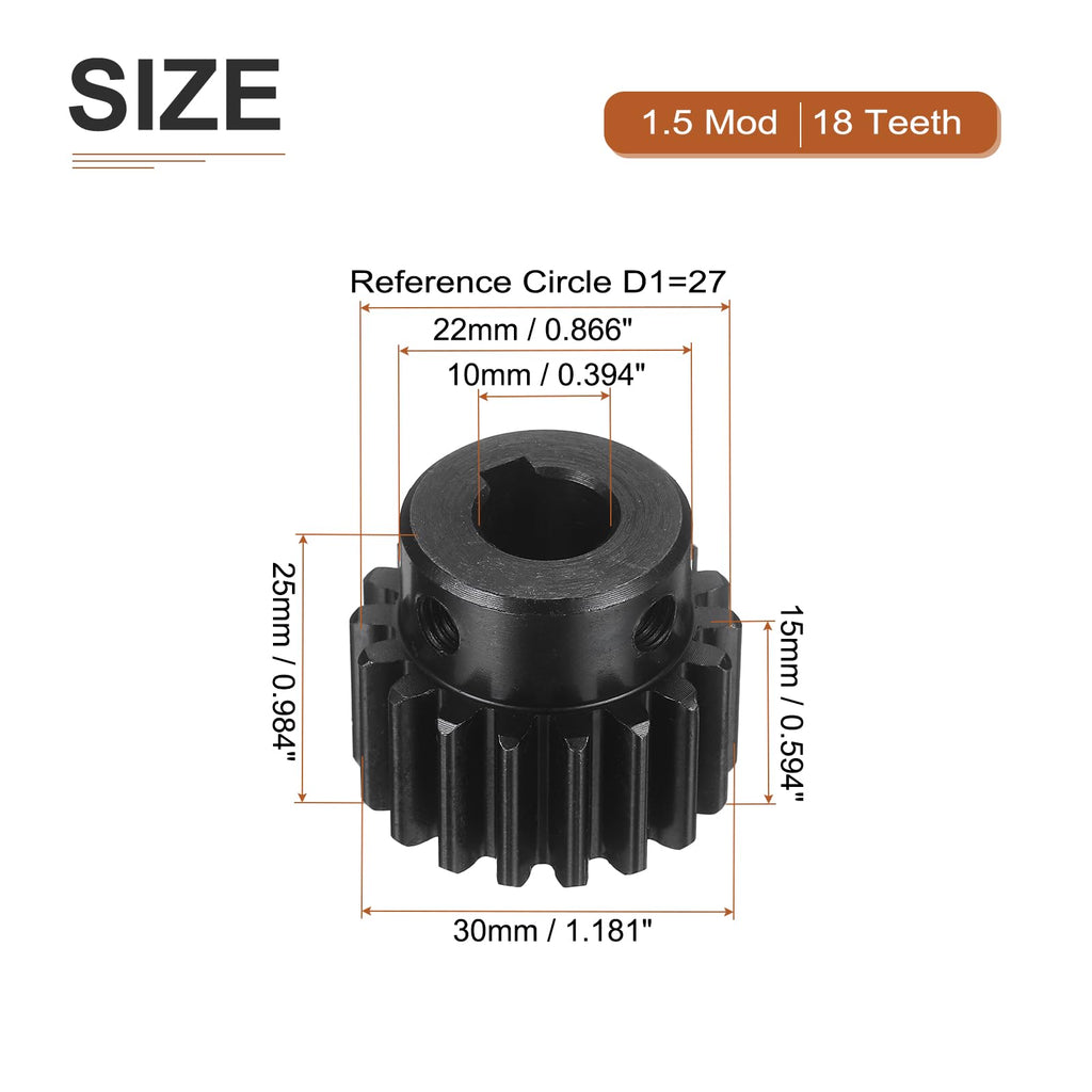 DTGN Spur Gear 1.5Mod 18 Teeth 15mm Thickness 10mm Bore 4x1.8mm Keyway