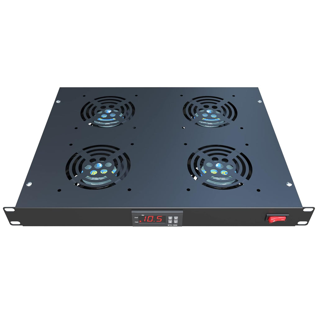 Rack Mount Fan - 4 Fans 1U 19" w/Adjustable Temperature & Digital Display