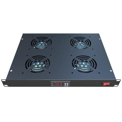 Rack Mount Fan - 4 Fans 1U 19" w/Adjustable Temperature & Digital Display