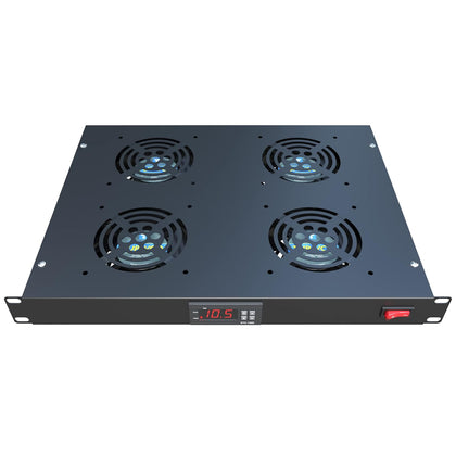 Rack Mount Fan - 4 Fans 1U 19" w/Adjustable Temperature & Digital Display