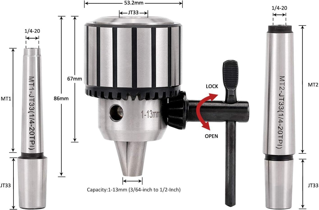 KingTool 4-Piece 1/2-Inch Drill Chuck Set with Key and Morse Taper Arbors