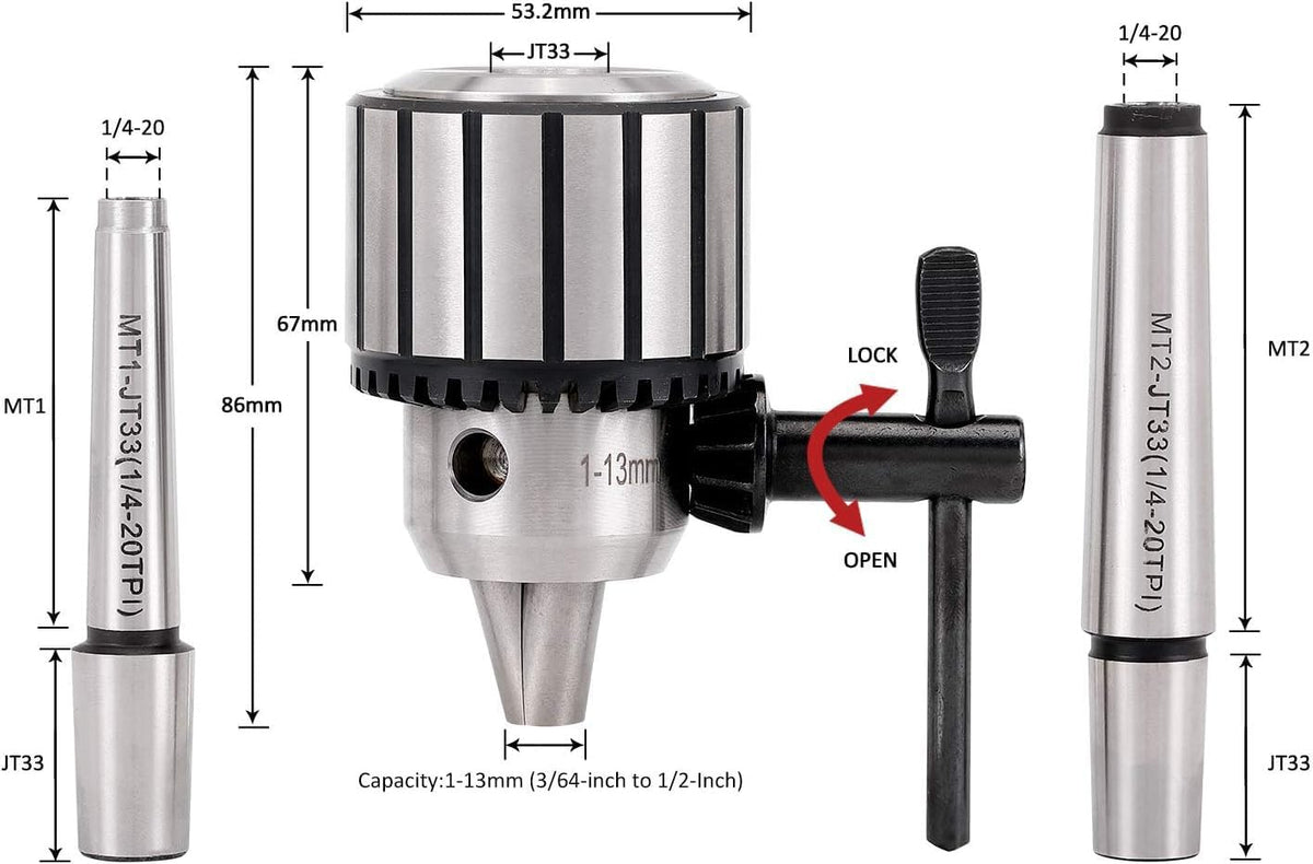 KingTool 4-Piece 1/2-Inch Drill Chuck Set with Key and Morse Taper Arbors
