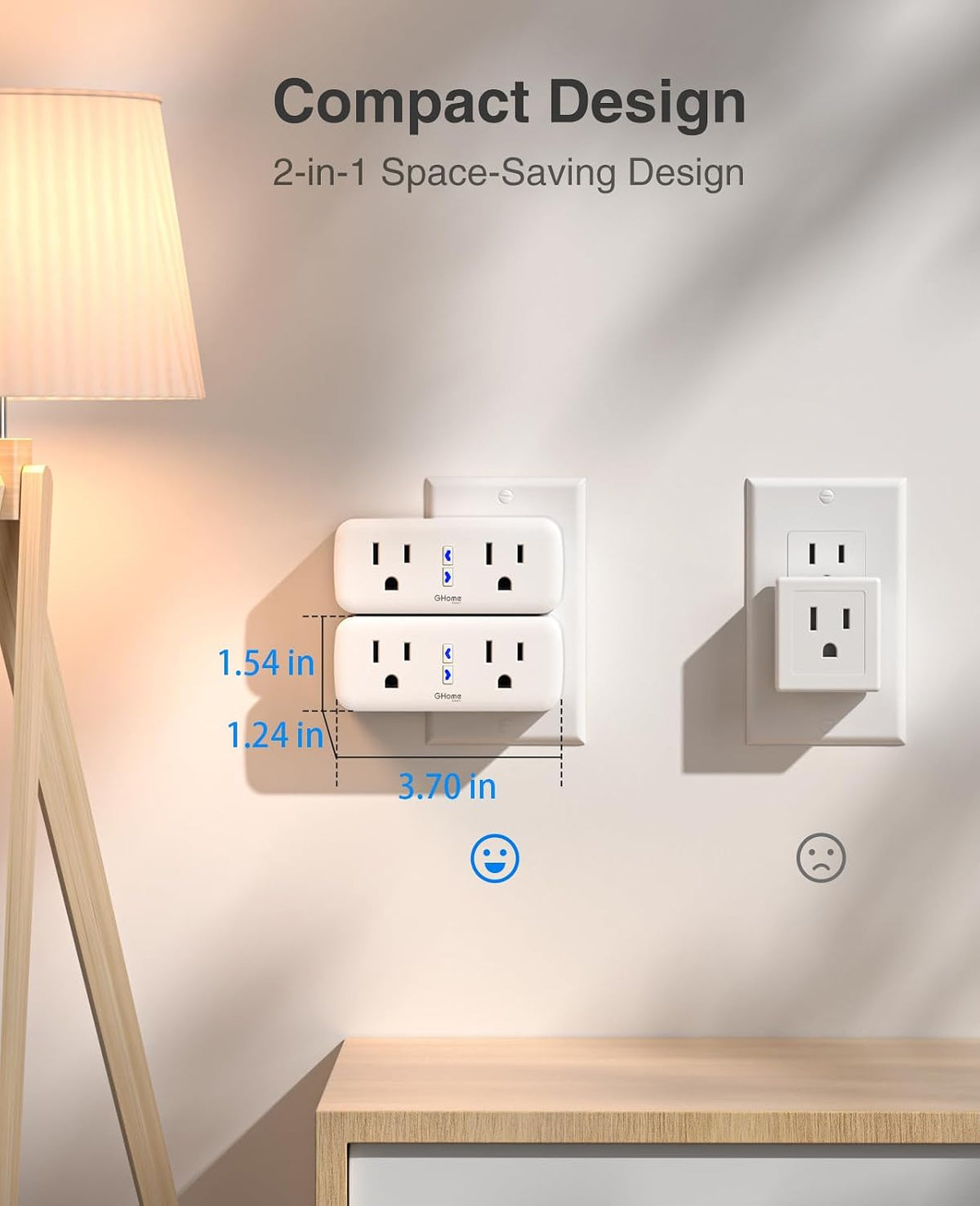Dual Smart Plug 15A, GHome Smart Plugs Work with Alexa and Google Home, 2-in-1 Compact Smart Outlet Timer with APP