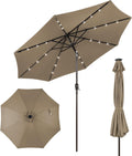 9ft/10ft Outdoor Patio umbrella with Solar Lights, Table Market Umbrella with Crank and Push-button Tilt System