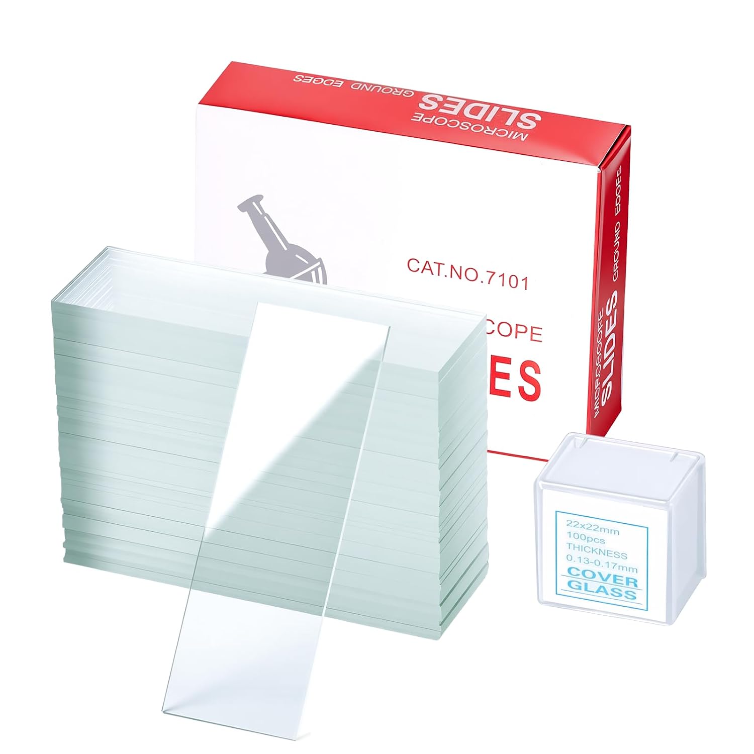Microscope Slides and Coverslips Set, Pre-Cleaned Optical Glass | 50 PCS Slides with Ground Edges and 100 PCS