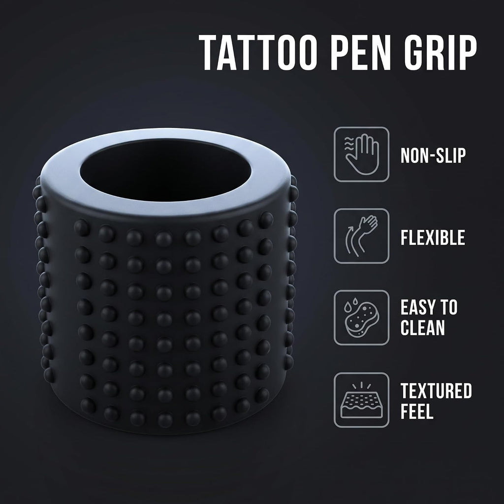 Black Food-Grade Silicone Tattoo Grip Cover - Dia 25x30mm Professional Tattoo Pen Sleeve | Non-Slip Grip Accessories