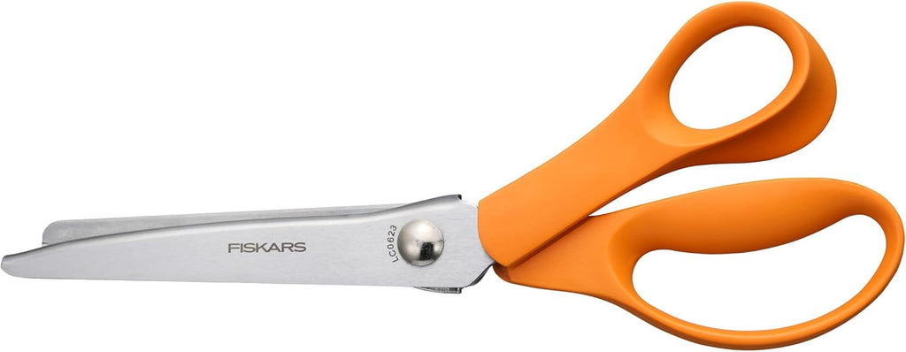 8" Orange-Handled Pinking Shears for Fabric Cutting & Sewing | Zig Zag Scissor Blades Prevent Fraying, Ergonomic