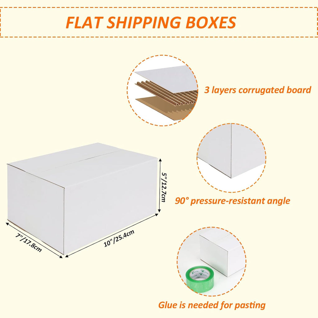 10x7x5 Shipping Boxes Set of 30, White Corrugated Cardboard Mailer Box for Packing Small Business