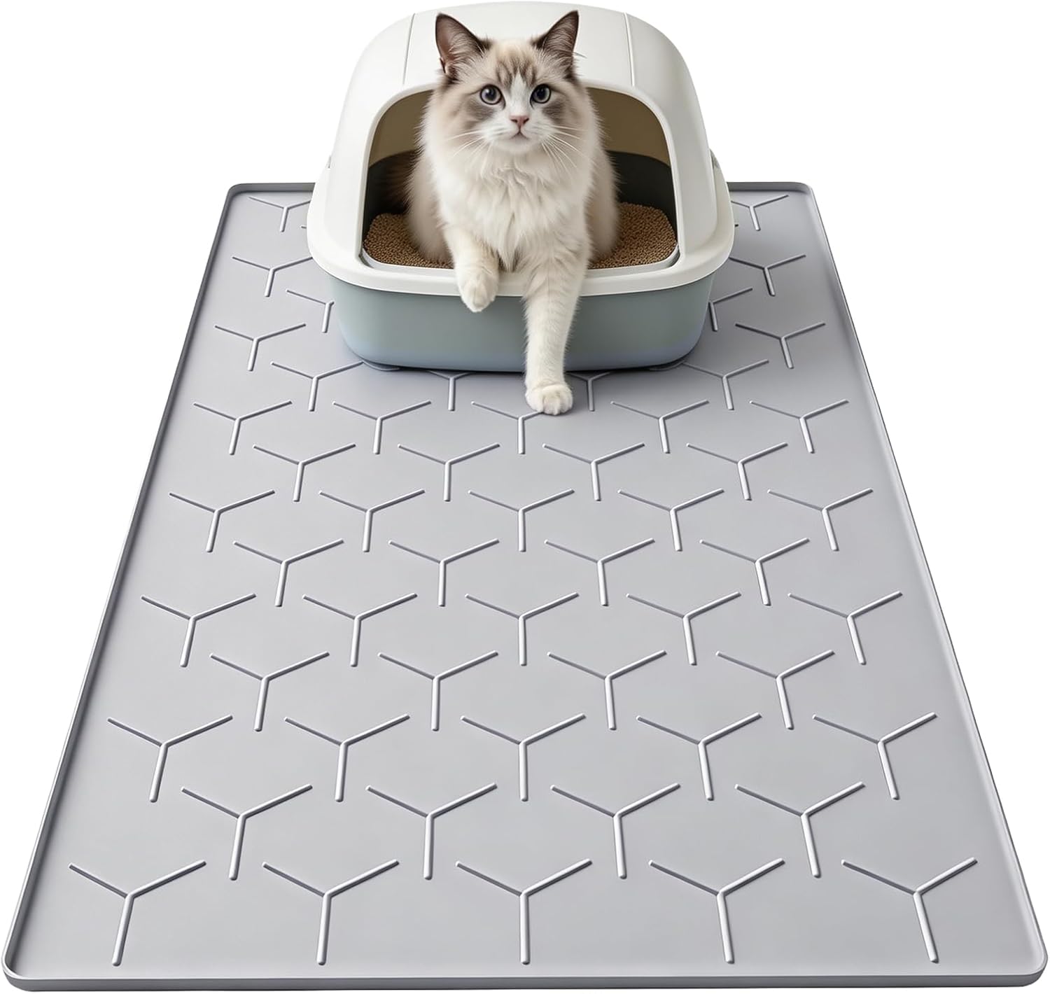 Cat Mat for Litter Box, Large 34.05×22.5 inch Cat Litter Mat, Waterproof Silicone Pad for Floor, Gray