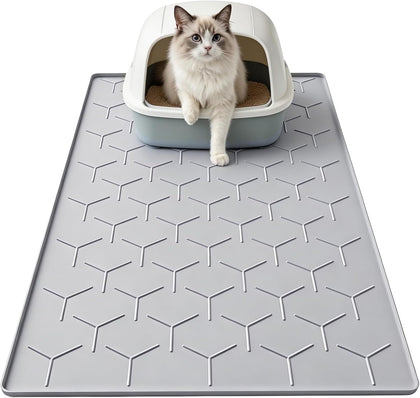 Cat Mat for Litter Box, Large 34.05×22.5 inch Cat Litter Mat, Waterproof Silicone Pad for Floor, Gray