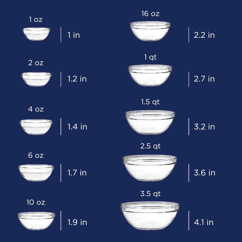 10 Piece Mixing Bowl Set, Nesting Serving Bowls & Mixing Bowls (1 oz, 2 oz, 4 oz, 6 oz, 10 oz, 16 oz, 1 Qt, 1.5 Qt