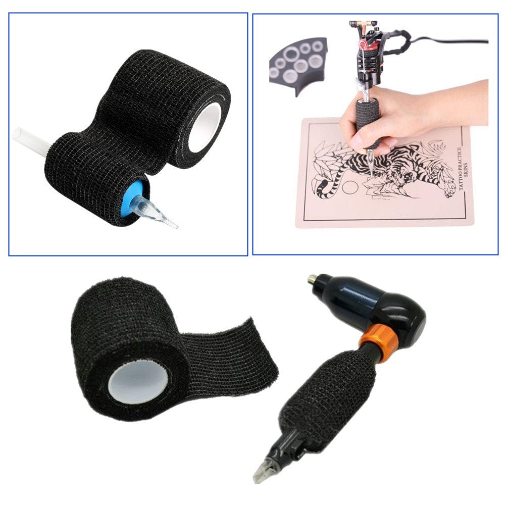 8Pcs Black Tattoo Grip Tape Wrap Elastic Cohesive Bandage Rolls