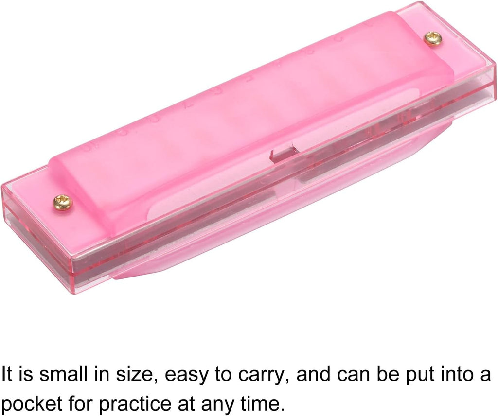 Clearly Colorful Translucent Harmonica 10 Holes Pink ABS Harp Mouth with PVC Box for Educational Musical Instruments