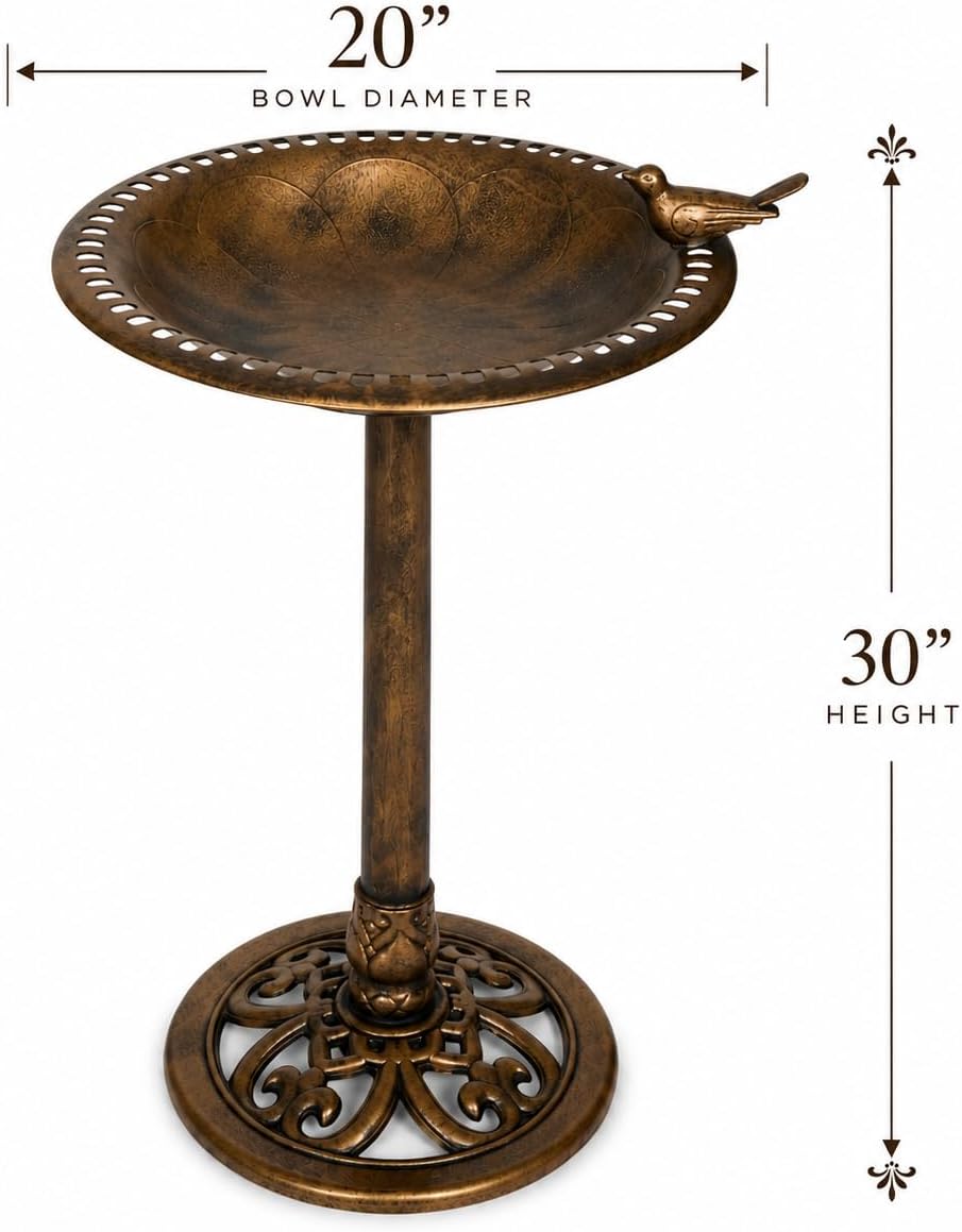 Backyard Expressions Bird Bath for Outside, 30 in Pedestal Birdbath, Bronze