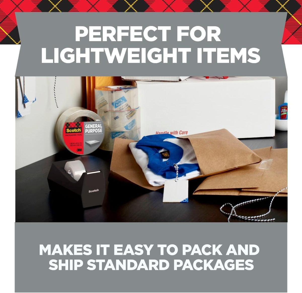 Lightweight Shipping Packaging Tape, 1.88 Inches x 54.6 Yards, 3 Rolls (3350-3)