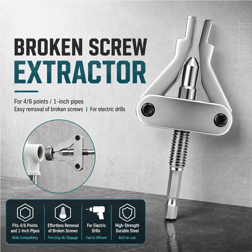 Broken Pipe Extractor Tool, Pipe Thread Extractor for 1/2", 3/4" & 1" Sizes，1PC