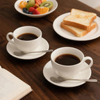 Porcelain Coffee Cup with Saucer 220ml/7.3oz for Cappuccino, Latte, and Tea, White, Set of 2