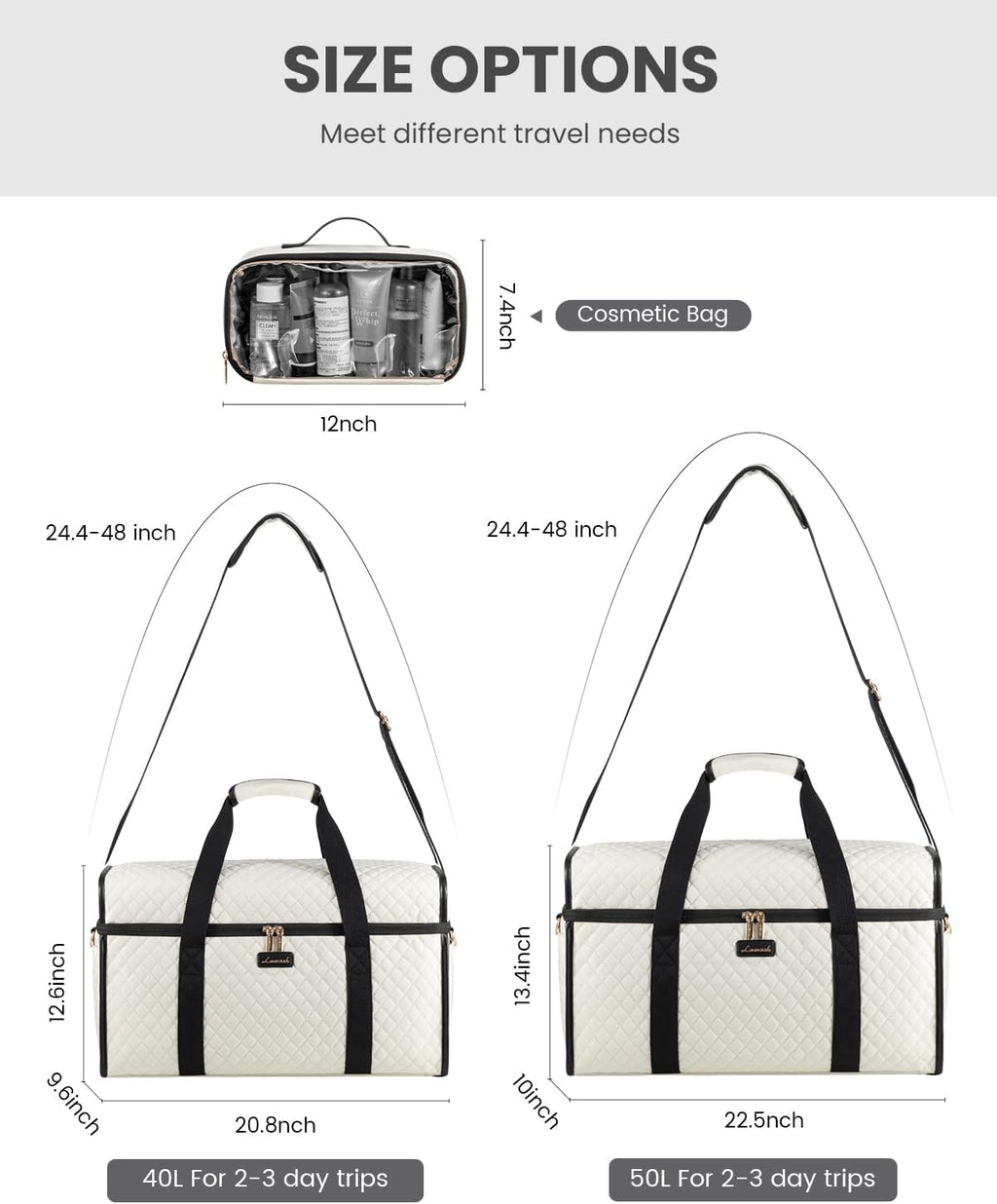 Travel Duffle Bag - Weekender & Overnight Bag with Toiletry & Wet Pocket, Carry-On Size, 3pc Set