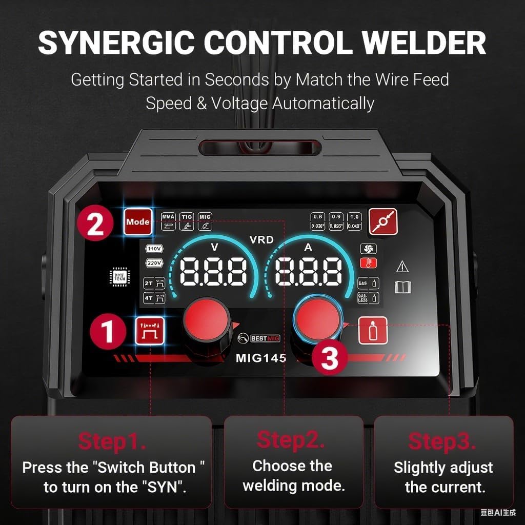 BESTMIG 145A 4-in-1 Multi-Process Welder, 110V/220V MIG/TIG/MMA/Stick Welding Machine, Gas & Gasless Flux Core Welder