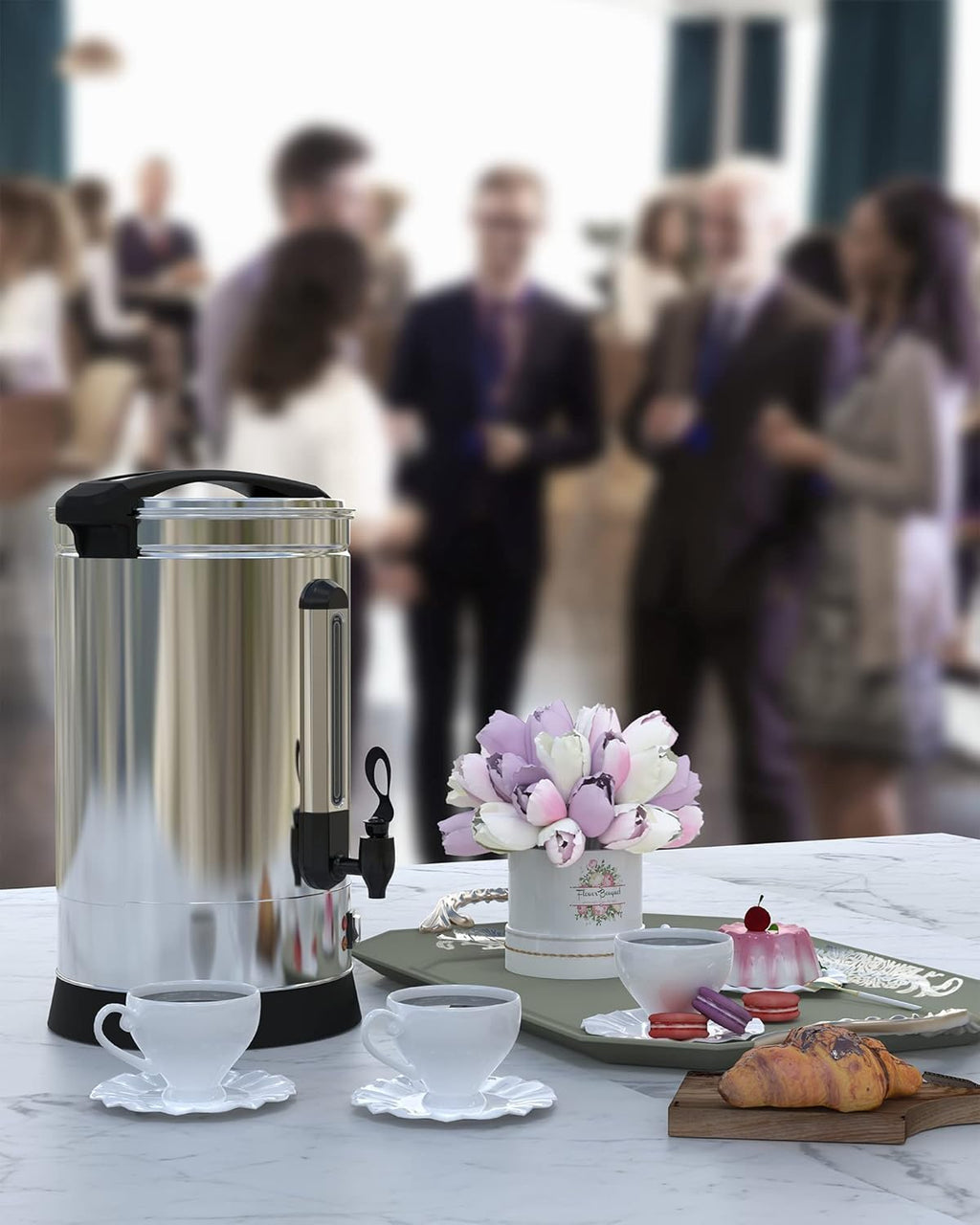 Coffee Urn 100 Cup, 14L/3.8Gal Commercial Coffee Maker for Party Buffet Wedding, Stainless Steel Large Hot Coffee