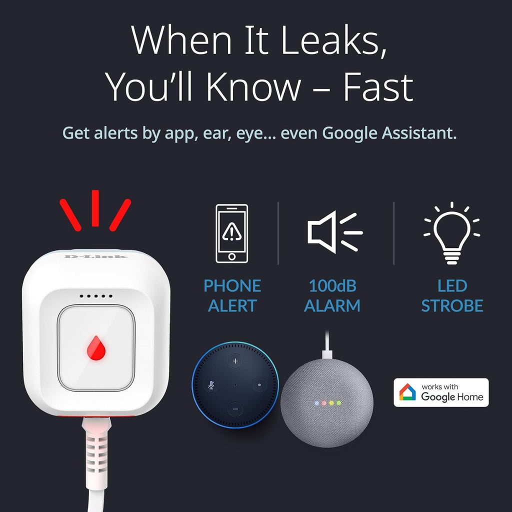 Next-Gen WiFi Water Leak Detector Starter Kit with 2 sensors—Loud 100 dB Sound Alarm—App Alert—LED Strobe Light—No