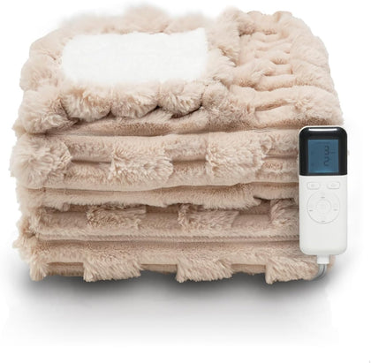 Heated Electric Blanket Throw Size Faux Fur & Sherpa 50" x 60" Soft Heating Blanket with 6 Heating Levels & 1-8 Hours