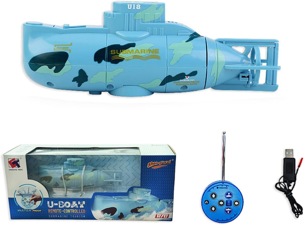 Mini RC Submarine Waterproof Remote Control Boat Underwater Diving Fish Tank Toy for Kids Birthday Gift（Blue）