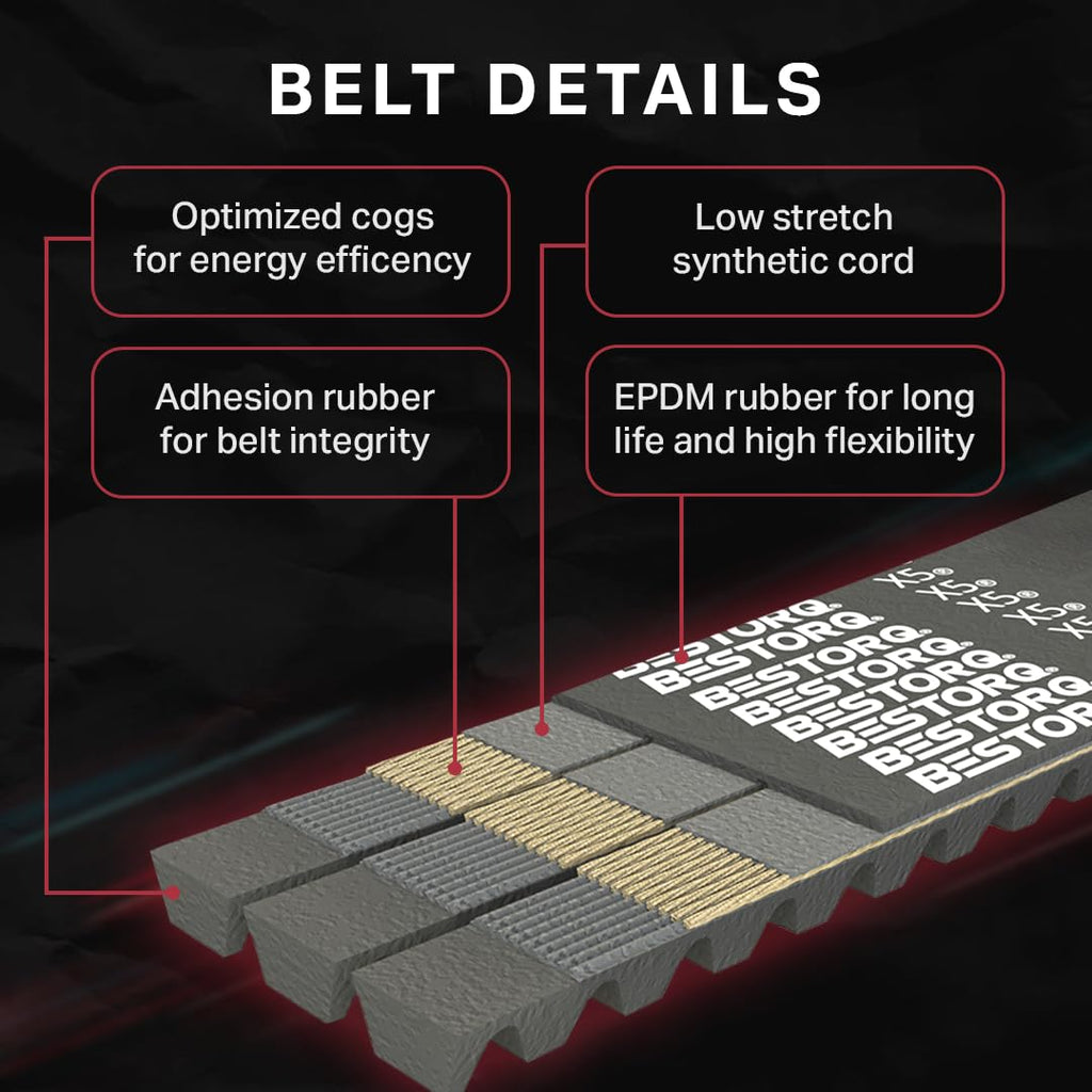 BESTORQ 3/3VX600 Rubber V-Belt, Banded/Cogged, Black, 60" Length x 1.218" Width x 0.41" Height