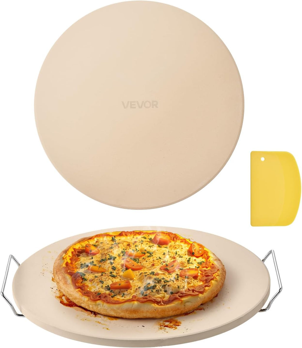 Pizza Stone, 16 in Round Pizza Stone, 0.67" Thick Extra Large Baking-Stone with Rack Stand, 1450℉ Heat-Resistant