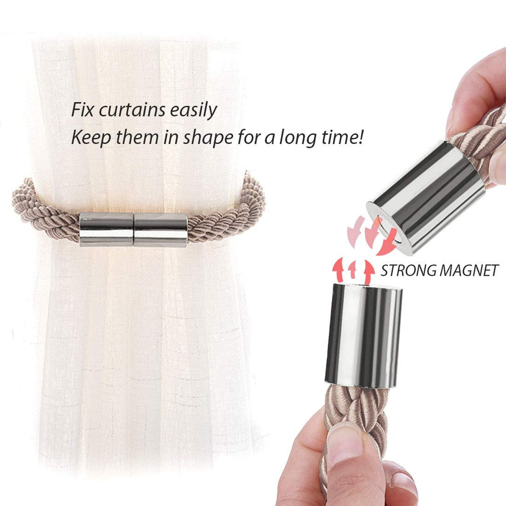 2 Pack Strong Magnetic Curtain Tiebacks Modern Simple Style Drape Tie Backs Convenient Decorative Weave Rope Curtain