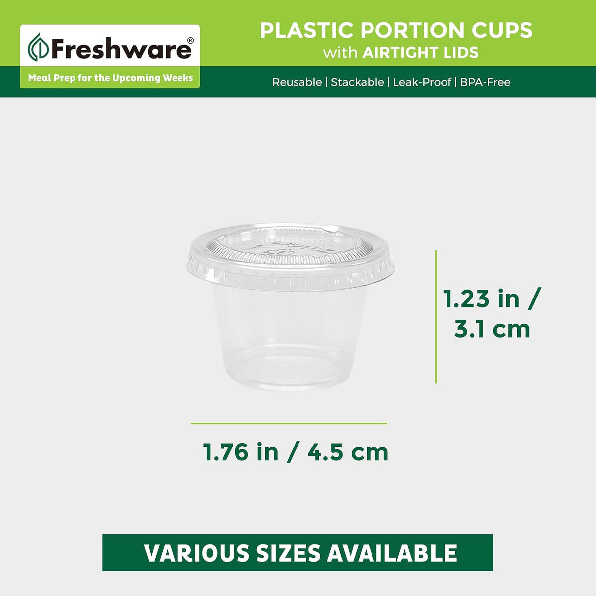 Plastic Portion Cups with Lids [1 Ounce, 200 Sets] Disposable Plastic Cups for Meal Prep, Salad Dressing, Jellos Shot