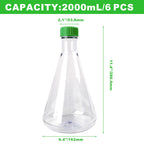 2000ml Erlenmeyer Flask, Sterile, Vent Cap, Flat Bottom, PC, 6Pcs