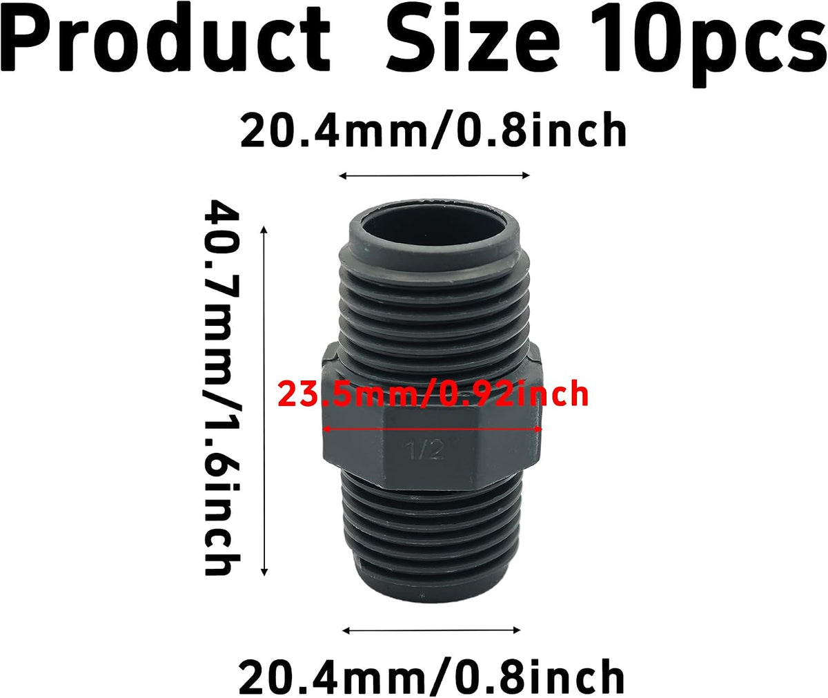 10PCS 1/2" PVC Hex Nipple Fitting