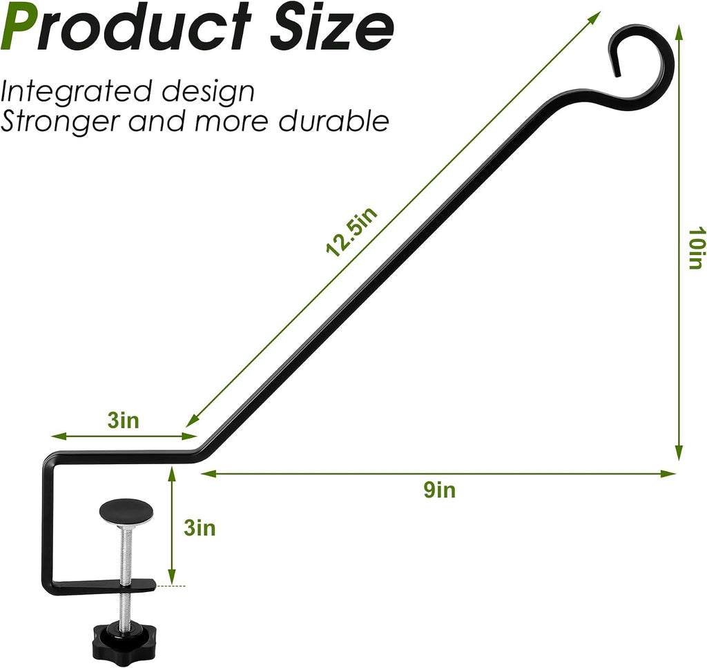 4 Pcs Deck Bird Feeder Hanger for Railing-12.5 Inch Deck Railing Plant Hanger with Non Slip Clamp-Deck Rail Planter