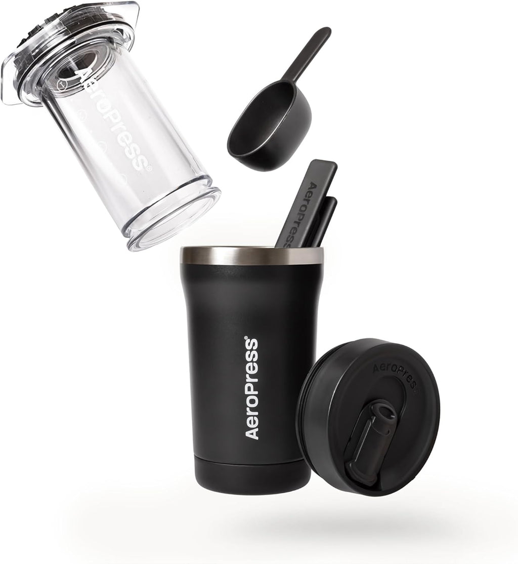 Go Plus, Small Portable Coffee Maker Kit, Travel, Camping & Office, All-in-One French Press, Pour-Over & Espresso