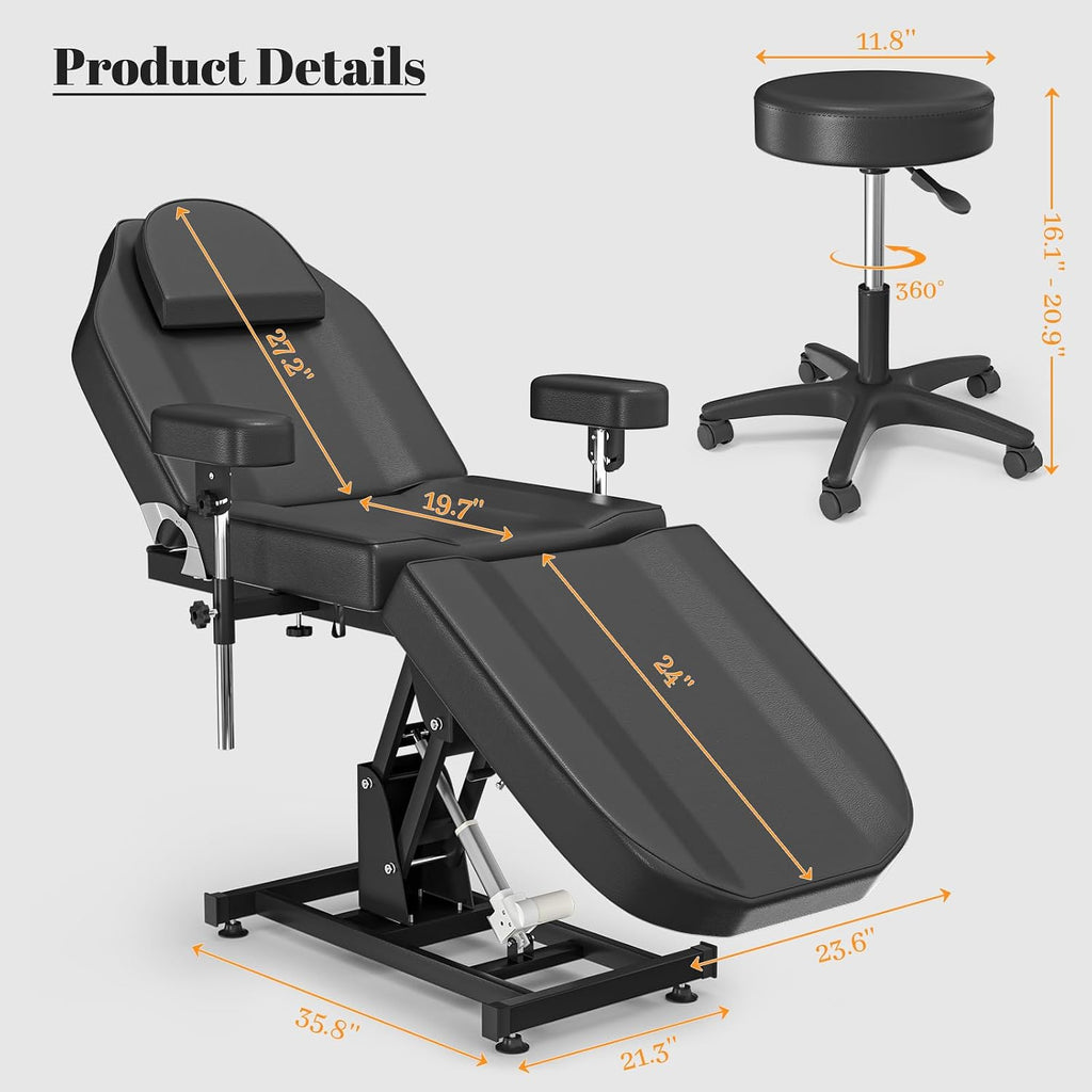 Electric Tattoo Chair Bed for Client,Electric Lift Massage Table with Stool