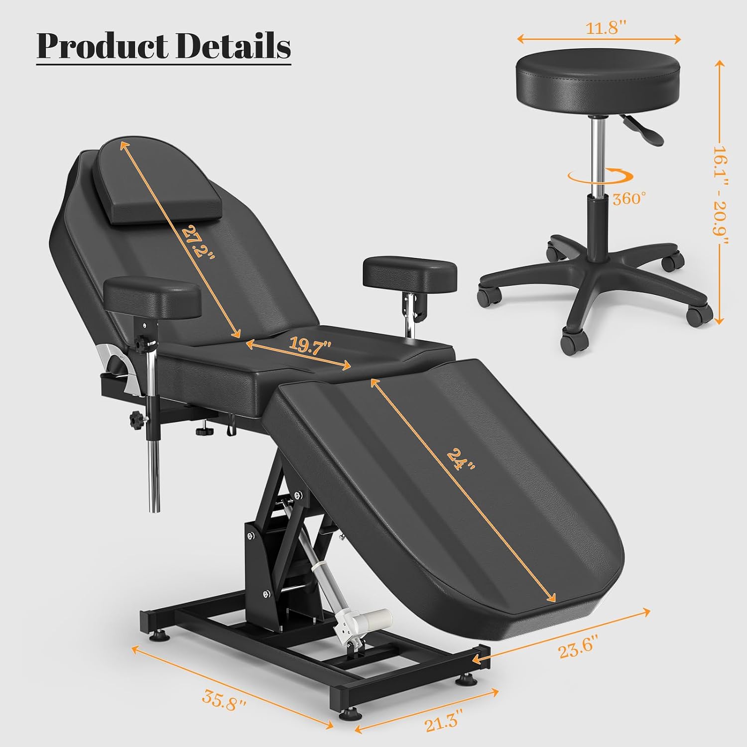 Electric Tattoo Chair Bed for Client,Electric Lift Massage Table with Stool
