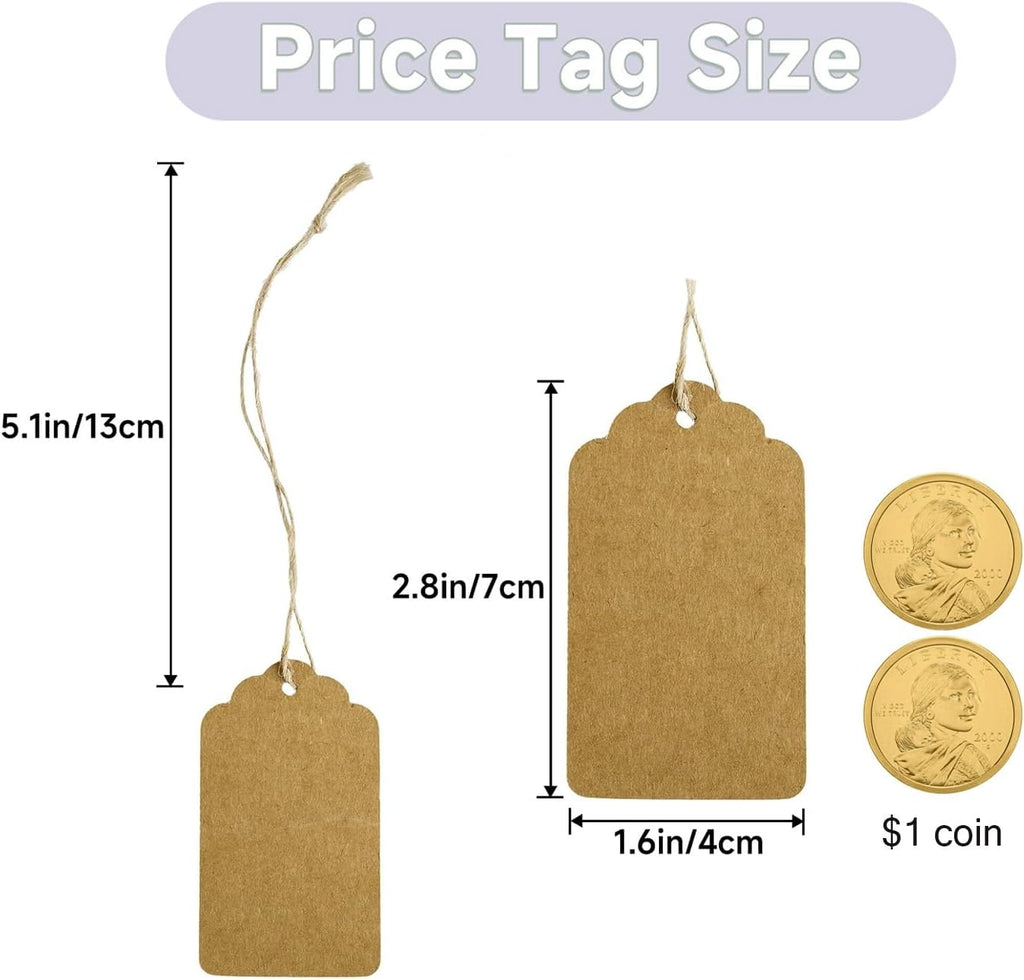 200Pcs Gift Tags with String Attached 2.8x1.6 in Brown Price Tag