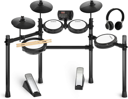 MOSEN Electric Drum Set with 4 Quiet Mesh Drum Pads, Cymbals, Sticks, Headphones, USB MIDI, Kick Pedal, 195+ Sounds