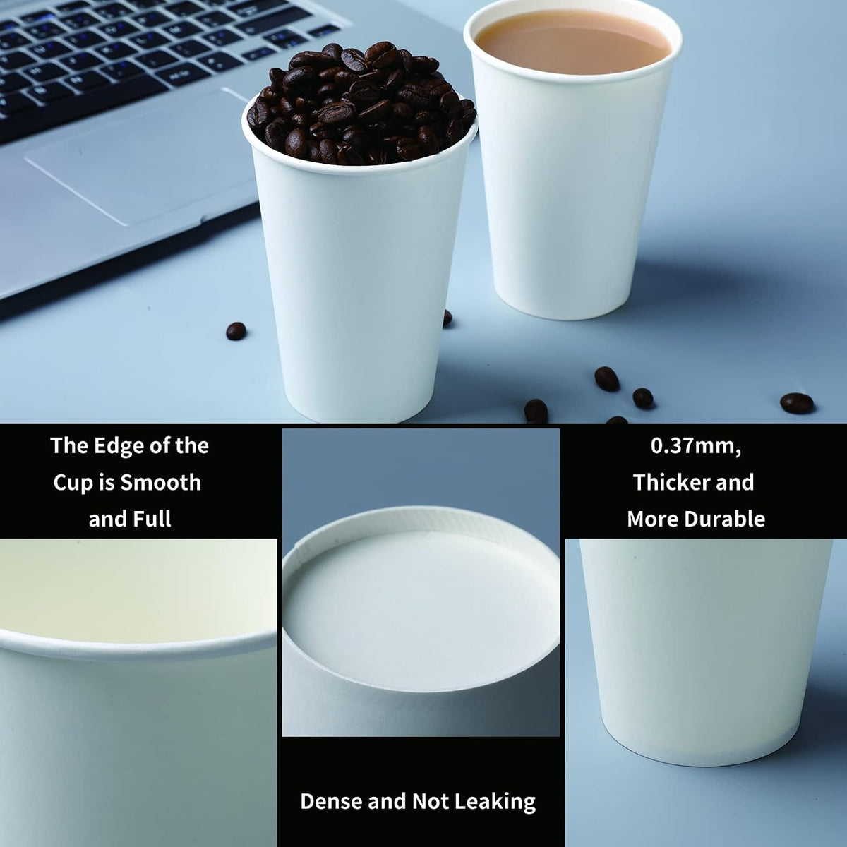 Disposable Coffee Cups, 201 Count 12 Oz Paper Coffee Cups for Cold or Hot Drinking, Paper Cups 12 Oz White Disposable