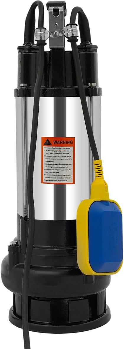 Submersible Trash Pump,550W 0.75HP Sewage/Effluent Pump for Dirty Water,3420RPM Construction Pumps for Basement Sump