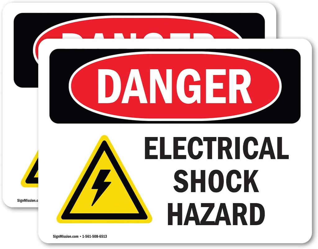 (2 Pack) Electrical Shock Hazard OSHA Danger Sign 7 Inch X 5 Inch Vinyl Label Decal Sticker Weather Resistant, UV